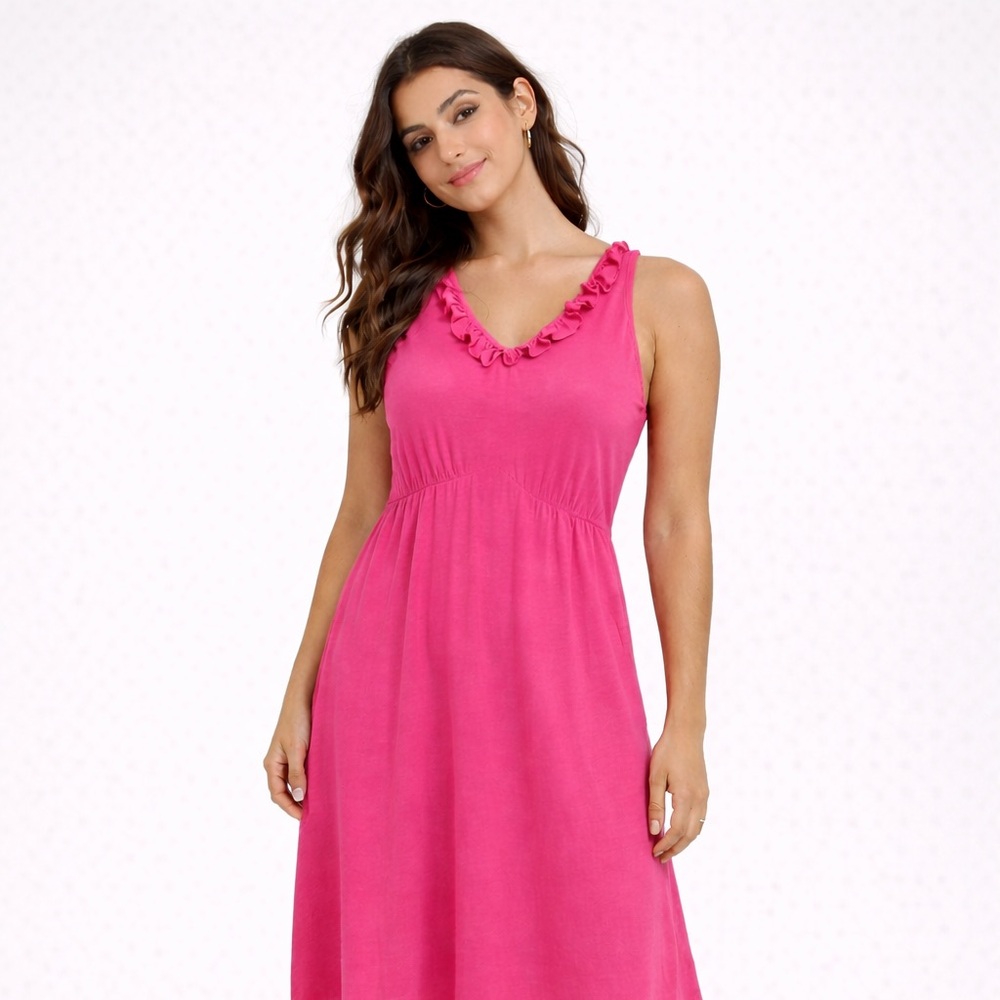 Loveappella Pink Sleeveless Dress Tie Back Ruffle Neck